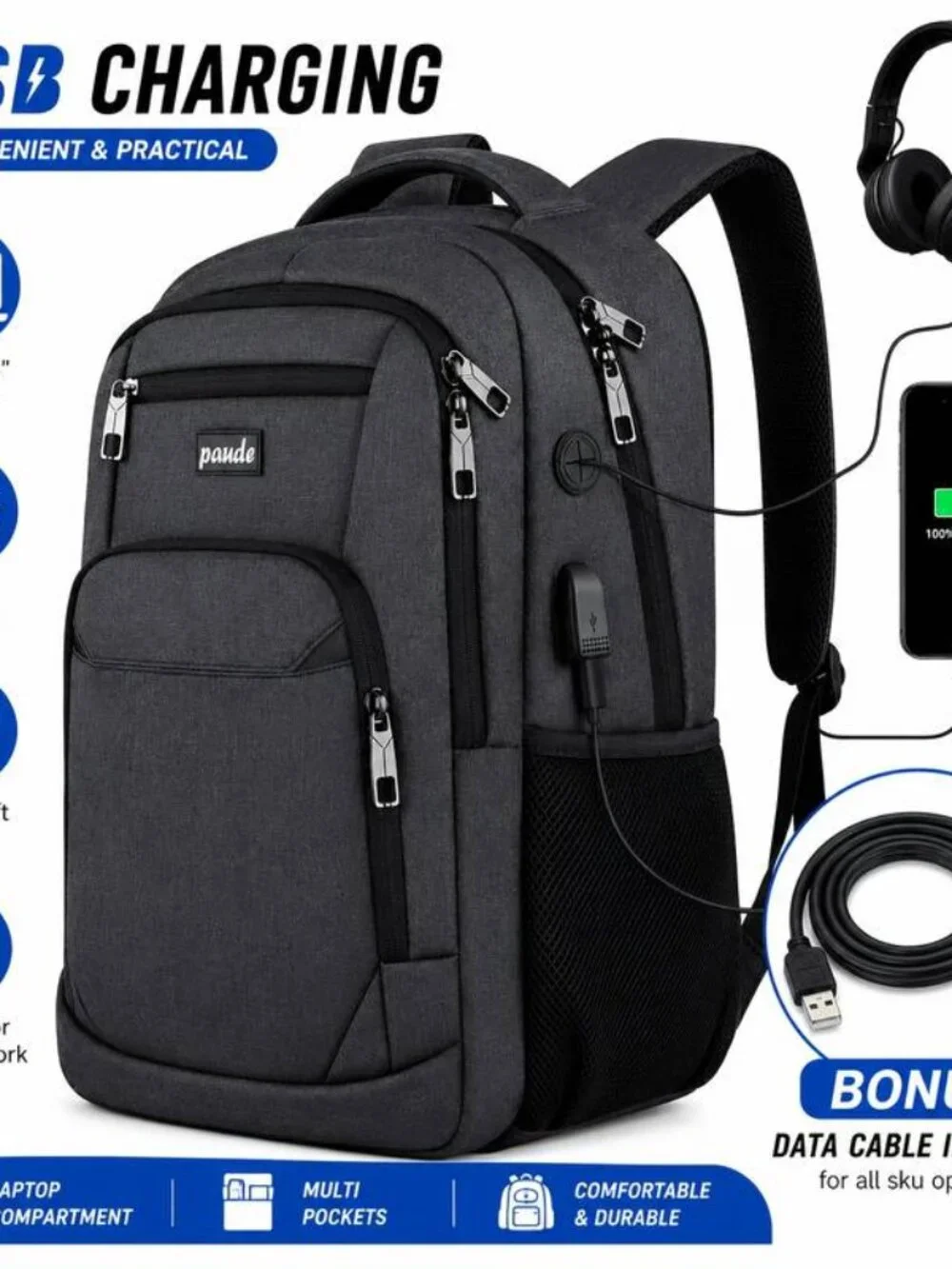 Large Capacity Laptop Backpack for Men Heavy Duty College School Bookbag Work